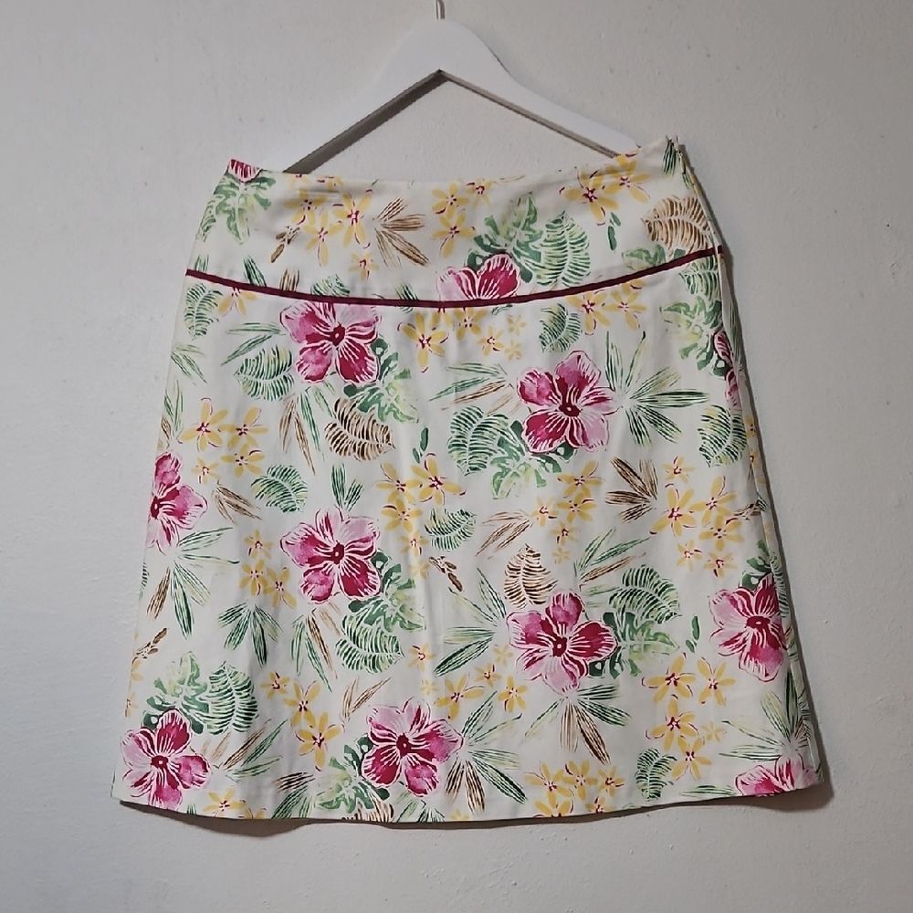 Laura Scott Floral A-Line Skirt - Pink and Green